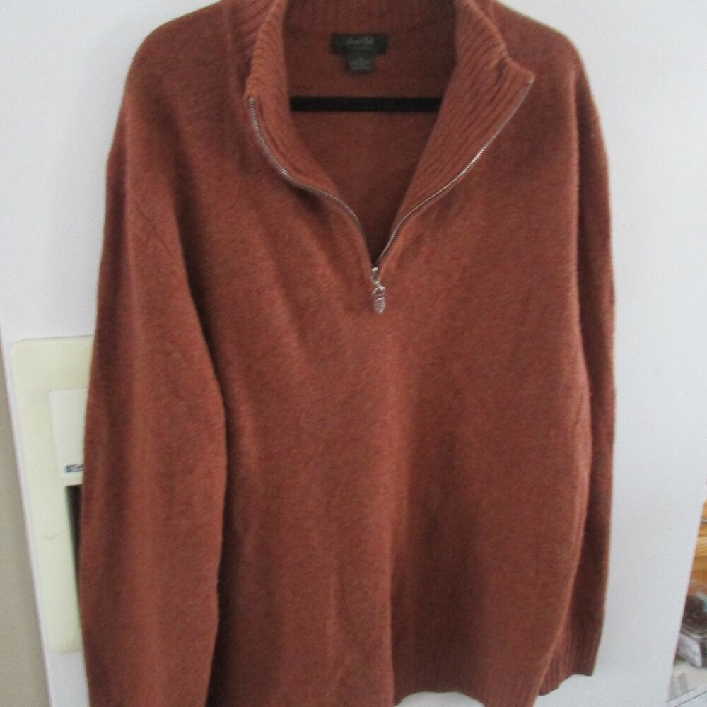Vintage Marshall Field men’s thick 100%  cashmere 1/4 zip sweater XXL rust